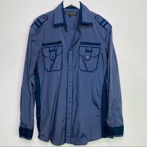 LAMASINI JEANS Men’s Blue Striped Shirt Epauletts Size Large